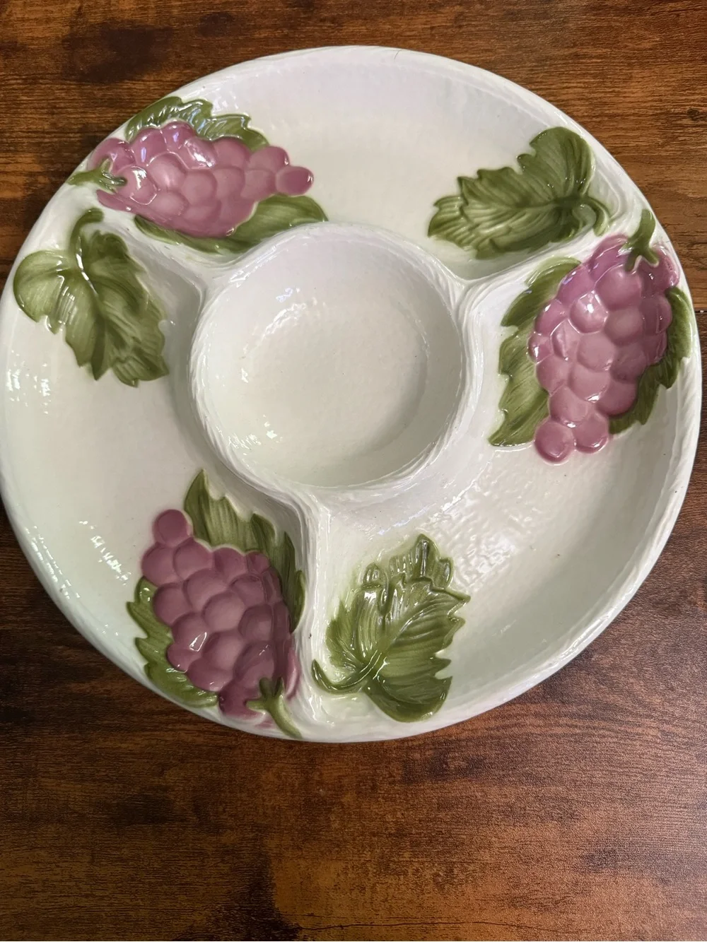 Mid Century MCM White Ceramic Grape Cluster Divided Snack / Relish Dish USA 3117